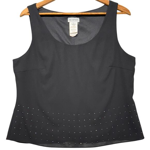 Metaphor Vintage SLeeveless Black Sheer Lined Rhinestone Blouse Women XL - Picture 1 of 6